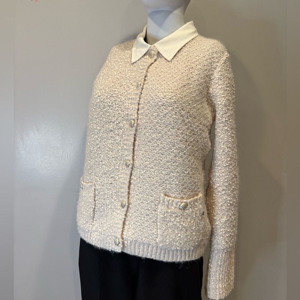 Tahari Beige Crochet Blend Cardigan with Buttons Size S